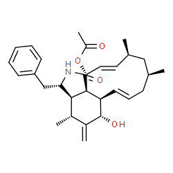 ChemSpider 2D Image | (3S,3aR,4R,6S,6aR,7E,10S,12S,13E,15R,15aR)-3-Benzyl-6-hydroxy-4,10,12-trimethyl-5-methylene-1-oxo-2,3,3a,4,5,6,6a,9,10,11,12,15-dodecahydro-1H-cycloundeca[d]isoindol-15-yl acetate | C30H39NO4