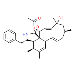 ChemSpider 2D Image | (3S,3aR,4S,6aS,7E,10S,12R,13E,15R,15aS)-3-Benzyl-12-hydroxy-4,5,10,12-tetramethyl-1-oxo-2,3,3a,4,6a,9,10,11,12,15-decahydro-1H-cycloundeca[d]isoindol-15-yl acetate | C30H39NO4