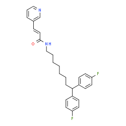 ChemSpider 2D Image | (2E)-N-[8,8-Bis(4-fluorophenyl)octyl]-3-(3-pyridinyl)acrylamide | C28H30F2N2O