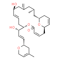 ChemSpider 2D Image | (1R,7S,11S,15S,17R)-11-Hydroxy-7-{(1S,2E)-1-hydroxy-3-[(2S)-4-methyl-3,6-dihydro-2H-pyran-2-yl]-2-propen-1-yl}-15-methyl-13-methylene-6,21-dioxabicyclo[15.3.1]henicosa-3,9,19-trien-5-one | C30H42O6