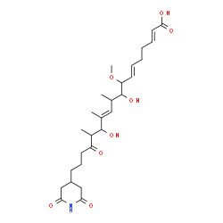 ChemSpider 2D Image | (2E,6E,11E)-18-(2,6-Dioxo-4-piperidinyl)-9,13-dihydroxy-8-methoxy-10,12,14-trimethyl-15-oxo-2,6,11-octadecatrienoic acid | C27H41NO8