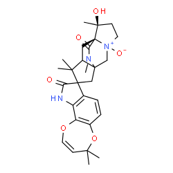 ChemSpider 2D Image | (1S,12S)-12-Hydroxy-4,4,4',4',12,14-hexamethyl-4'H,13H-spiro[9,14-diazatetracyclo[5.5.2.0~1,9~.0~3,7~]tetradecane-5,8'-[1,4]dioxepino[2,3-g]indole]-9',13(10'H)-dione 9-oxide | C28H35N3O6