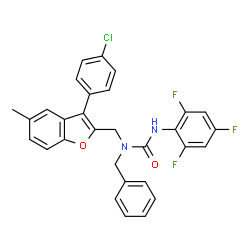 ChemSpider 2D Image | 1-Benzyl-1-{[3-(4-chlorophenyl)-5-methyl-1-benzofuran-2-yl]methyl}-3-(2,4,6-trifluorophenyl)urea | C30H22ClF3N2O2