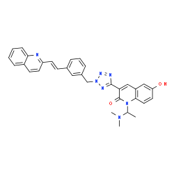 ChemSpider 2D Image | 1-[1-(Dimethylamino)ethyl]-6-hydroxy-3-(2-{3-[(E)-2-(2-quinolinyl)vinyl]benzyl}-2H-tetrazol-5-yl)-2(1H)-quinolinone | C32H29N7O2