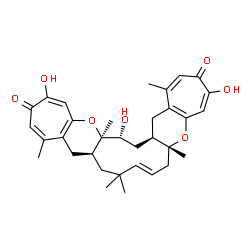 ChemSpider 2D Image | (6aR,8E,11aS,18aR,19R,20aR)-4,16,19-trihydroxy-1,6a,10,10,13,18a-hexamethyl-6a,7,10,11,11a,18a,19,20,20a,21-decahydro-3H-dicyclohepta[e,e']cycloundeca[1,11-b:5,4-b']dipyran-3,15(12H)-dione | C33H40O7