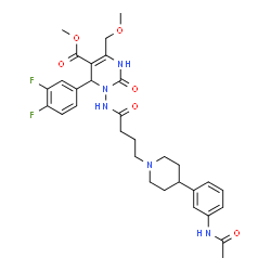 ChemSpider 2D Image | Methyl 3-({4-[4-(3-acetamidophenyl)-1-piperidinyl]butanoyl}amino)-4-(3,4-difluorophenyl)-6-(methoxymethyl)-2-oxo-1,2,3,4-tetrahydro-5-pyrimidinecarboxylate | C31H37F2N5O6