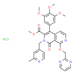 ChemSpider 2D Image | Methyl 2-[(2-methyl-4-pyridinyl)methyl]-1-oxo-8-(2-pyrimidinylmethoxy)-4-(3,4,5-trimethoxyphenyl)-1,2-dihydro-2,7-naphthyridine-3-carboxylate hydrochloride (1:1) | C31H30ClN5O7