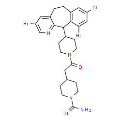 ChemSpider 2D Image | 4-{2-[4-(3,10-Dibromo-8-chloro-6,11-dihydro-5H-benzo[5,6]cyclohepta[1,2-b]pyridin-11-yl)-1-piperidinyl]-2-oxoethyl}-1-piperidinecarboxamide | C27H31Br2ClN4O2