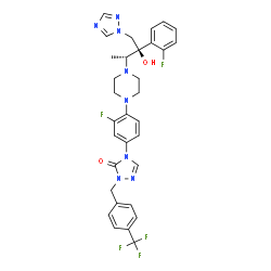 ChemSpider 2D Image | 4-(3-Fluoro-4-{4-[(2R,3R)-3-(2-fluorophenyl)-3-hydroxy-4-(1H-1,2,4-triazol-1-yl)-2-butanyl]-1-piperazinyl}phenyl)-2-[4-(trifluoromethyl)benzyl]-2,4-dihydro-3H-1,2,4-triazol-3-one | C32H31F5N8O2