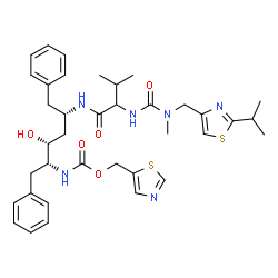 ChemSpider 2D Image | N-[(2S,4R,5R)-4-Hydroxy-1,6-diphenyl-5-{[(1,3-thiazol-5-ylmethoxy)carbonyl]amino}-2-hexanyl]-N~2~-{[(2-isopropyl-1,3-thiazol-4-yl)methyl](methyl)carbamoyl}valinamide | C37H48N6O5S2