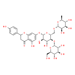 ChemSpider 2D Image | 5-Hydroxy-2-(4-hydroxyphenyl)-4-oxo-3,4-dihydro-2H-chromen-7-yl 6-deoxy-alpha-L-mannopyranosyl-(1->6)-[alpha-D-glucopyranosyl-(1->4)]-beta-D-glucopyranoside | C33H42O19