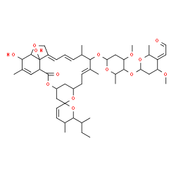 ChemSpider 2D Image | (10'E,14'E,16'E)-6-sec-Butyl-21',24'-dihydroxy-5,11',13',22'-tetramethyl-2'-oxo-5,6-dihydrospiro[pyran-2,6'-[3,7,19]trioxatetracyclo[15.6.1.1~4,8~.0~20,24~]pentacosa[10,14,16,22]tetraen]-12'-yl 2,6-di
deoxy-4-O-[(5E)-4-methoxy-6-methyl-5-(2-oxoethylidene)tetrahydro-2H-pyran-2-yl]-3-O-methylhexopyranoside | C50H72O14