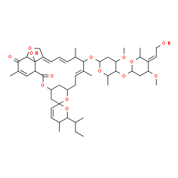 ChemSpider 2D Image | (10'E,14'E,16'E)-6-sec-Butyl-24'-hydroxy-5,11',13',22'-tetramethyl-2',21'-dioxo-5,6-dihydrospiro[pyran-2,6'-[3,7,19]trioxatetracyclo[15.6.1.1~4,8~.0~20,24~]pentacosa[10,14,16,22]tetraen]-12'-yl 2,6-di
deoxy-4-O-[(5E)-5-(2-hydroxyethylidene)-4-methoxy-6-methyltetrahydro-2H-pyran-2-yl]-3-O-methylhexopyranoside | C50H72O14