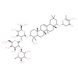 ChemSpider 2D Image | (5xi,9xi,18xi)-24-Hydroxy-22-[(5-hydroxy-6-methyl-4-oxo-3,4-dihydro-2H-pyran-2-yl)oxy]olean-12-en-3-yl 6-deoxy-alpha-L-mannopyranosyl-(1->2)-beta-D-galactopyranosyl-(1->2)-beta-D-glucopyranosiduronic 
acid | C54H84O21