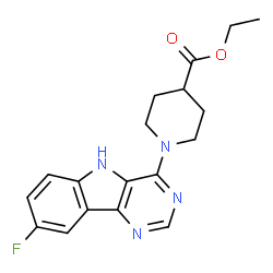 ChemSpider 2D Image | Ethyl 1-(8-fluoro-5H-pyrimido[5,4-b]indol-4-yl)-4-piperidinecarboxylate | C18H19FN4O2