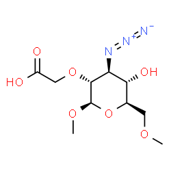 ChemSpider 2D Image | Methyl 3-azido-2-O-(carboxymethyl)-3-deoxy-6-O-methyl-beta-D-glucopyranoside | C10H17N3O7