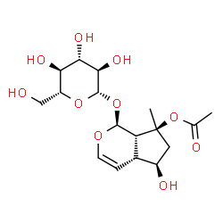 ChemSpider 2D Image | (1S,4aR,5R,7S,7aS)-1-(beta-D-Glucopyranosyloxy)-5-hydroxy-7-methyl-1,4a,5,6,7,7a-hexahydrocyclopenta[c]pyran-7-yl acetate | C17H26O10