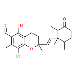 ChemSpider 2D Image | 8-Chloro-5-hydroxy-2,7-dimethyl-2-[(E)-2-(1,2,6-trimethyl-3-oxocyclohexyl)vinyl]-6-chromanecarbaldehyde | C23H29ClO4