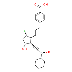 ChemSpider 2D Image | 4-(3-{(1R,2S,3R,5R)-5-Chloro-2-[(3S)-3-cyclohexyl-3-hydroxy-1-propyn-1-yl]-3-hydroxycyclopentyl}propyl)benzoic acid | C24H31ClO4