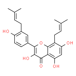 ChemSpider 2D Image | 3,5,7-Trihydroxy-2-[4-hydroxy-3-(3-methyl-2-buten-1-yl)phenyl]-8-(3-methyl-2-buten-1-yl)-4H-chromen-4-one | C25H26O6