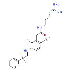 ChemSpider 2D Image | N-[2-(carbamimidamidooxy)ethyl]-2-{6-cyano-3-[(2,2-difluoro-2-pyridin-2-ylethyl)amino]-2-fluorophenyl}acetamide | C19H20F3N7O2