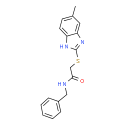 ChemSpider 2D Image | N-Benzyl-2-[(5-methyl-1H-benzimidazol-2-yl)sulfanyl]acetamide | C17H17N3OS