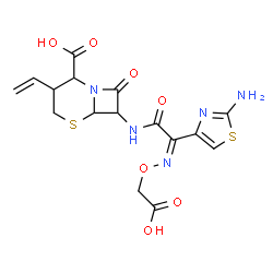 ChemSpider 2D Image | 7-({(2Z)-2-(2-Amino-1,3-thiazol-4-yl)-2-[(carboxymethoxy)imino]acetyl}amino)-8-oxo-3-vinyl-5-thia-1-azabicyclo[4.2.0]octane-2-carboxylic acid | C16H17N5O7S2
