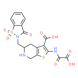 ChemSpider 2D Image | 2-[(Carboxycarbonyl)amino]-5-[(1,1-dioxido-3-oxo-1,2-benzothiazol-2(3H)-yl)methyl]-4,5,6,7-tetrahydrothieno[2,3-c]pyridine-3-carboxylic acid | C18H15N3O8S2