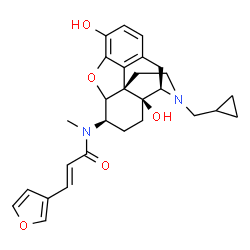 ChemSpider 2D Image | (2E)-N-[(6beta)-17-(Cyclopropylmethyl)-3,14-dihydroxy-4,5-epoxymorphinan-6-yl]-3-(3-furyl)-N-methylacrylamide | C28H32N2O5