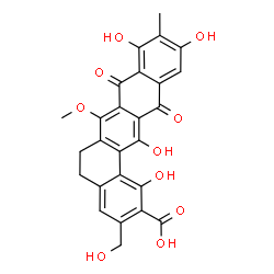 ChemSpider 2D Image | 1,9,11,14-Tetrahydroxy-3-(hydroxymethyl)-7-methoxy-10-methyl-8,13-dioxo-5,6,8,13-tetrahydrobenzo[a]tetracene-2-carboxylic acid | C26H20O10