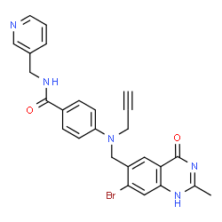 ChemSpider 2D Image | 4-{[(7-bromo-4-hydroxy-2-methylquinazolin-6-yl)methyl](prop-2-yn-1-yl)amino}-N-(pyridin-3-ylmethyl)benzamide | C26H22BrN5O2