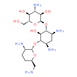 ChemSpider 2D Image | (1S,2R,3R,4S,6R)-4,6-Diamino-3-[(3-amino-3-deoxy-alpha-D-glucopyranosyl)oxy]-2-hydroxycyclohexyl 2,6-diamino-2,3,4,6-tetradeoxy-alpha-L-erythro-hexopyranoside | C18H37N5O8
