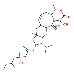 ChemSpider 2D Image | (6Z)-1,13a-Dihydroxy-11-isopropyl-4,7,8a-trimethyl-13-methylene-2-oxo-1,2,4,4a,5,7a,8,8a,9,10,11,11a,12,12a,13,13a-hexadecahydroindeno[5',6':4,5]cycloocta[1,2-c]pyran-10-yl 3-hydroxy-3,5-dimethylhepta
noate | C34H54O7