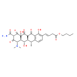 ChemSpider 2D Image | Butyl (3E)-4-[(5R,5aR,6S,6aR,7S,10aS)-9-carbamoyl-7-(dimethylamino)-1,6,10a-trihydroxy-5-methyl-8,10,11,12-tetraoxo-5,5a,6,6a,7,8,9,10,10a,11,11a,12-dodecahydro-2-tetracenyl]-3-butenoate | C30H36N2O10