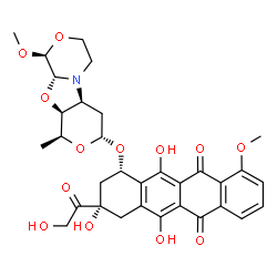 ChemSpider 2D Image | (8S,10S)-8-Glycoloyl-6,8,11-trihydroxy-1-methoxy-10-{[(1S,3R,4aS,9S,9aR,10aS)-9-methoxy-1-methyloctahydro-1H-pyrano[4',3':4,5][1,3]oxazolo[2,3-c][1,4]oxazin-3-yl]oxy}-7,8,9,10-tetrahydro-5,12-tetracen
edione | C32H35NO13