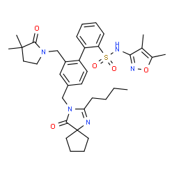 ChemSpider 2D Image | 4'-[(2-Butyl-4-oxo-1,3-diazaspiro[4.4]non-1-en-3-yl)methyl]-N-(4,5-dimethyl-1,2-oxazol-3-yl)-2'-[(3,3-dimethyl-2-oxo-1-pyrrolidinyl)methyl]-2-biphenylsulfonamide | C36H45N5O5S