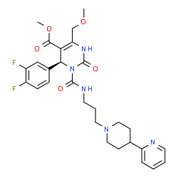 ChemSpider 2D Image | Methyl (4S)-4-(3,4-difluorophenyl)-6-(methoxymethyl)-2-oxo-3-({3-[4-(2-pyridinyl)-1-piperidinyl]propyl}carbamoyl)-1,2,3,4-tetrahydro-5-pyrimidinecarboxylate | C28H33F2N5O5