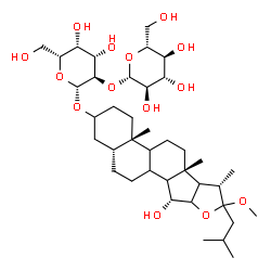 ChemSpider 2D Image | (2S,3R,4S,5S,6R)-2-{[(2R,3R,4S,5R,6R)-4,5-Dihydroxy-2-{[(4aS,6aS,7S,10R,12aR)-10-hydroxy-8-isobutyl-8-methoxy-4a,6a,7-trimethyloctadecahydro-1H-naphtho[2',1':4,5]indeno[2,1-b]furan-2-yl]oxy}-6-(hydrox
ymethyl)tetrahydro-2H-pyran-3-yl]oxy}-6-(hydroxymethyl)tetrahydro-2H-pyran-3,4,5-triol | C39H66O14