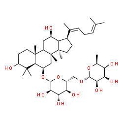 ChemSpider 2D Image | (6beta,9xi,12beta,13xi,20Z)-3,12-Dihydroxydammara-20(22),24-dien-6-yl 6-O-(6-deoxy-alpha-L-mannopyranosyl)-beta-D-glucopyranoside | C42H70O12