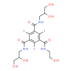 ChemSpider 2D Image | N~1~,N~3~-Bis(2,3-dihydroxypropyl)-N~5~-(2-hydroxyethyl)-2,4,6-triiodo-1,3,5-benzenetricarboxamide | C17H22I3N3O8