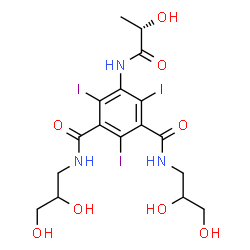 ChemSpider 2D Image | N,N'-Bis(2,3-dihydroxypropyl)-5-{[(2S)-2-hydroxypropanoyl]amino}-2,4,6-triiodoisophthalamide | C17H22I3N3O8