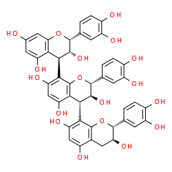 ChemSpider 2D Image | (2R,2'R,2''R,3R,3'S,3''S,4R,4'R)-2,2',2''-Tris(3,4-dihydroxyphenyl)-3,3',3'',4,4',4''-hexahydro-2H,2'H,2''H-4,8':4',8''-terchromene-3,3',3'',5,5',5'',7,7',7''-nonol | C45H38O18