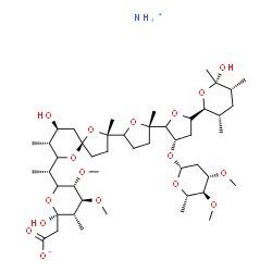ChemSpider 2D Image | Ammonium [(2R,3S,4S,5R)-6-{(1R)-1-[(2S,5R,8R,9S)-2-{(2S,3'S,5'S)-3'-{[(2R,4S,5S,6S)-4,5-dimethoxy-6-methyltetrahydro-2H-pyran-2-yl]oxy}-5'-[(2S,3S,5R,6S)-6-hydroxy-3,5,6-trimethyltetrahydro-2H-pyran-2
-yl]-2-methyloctahydro-2,2'-bifuran-5-yl}-9-hydroxy-2,8-dimethyl-1,6-dioxaspiro[4.5]dec-7-yl]ethyl}-2-hydroxy-4,5-dimethoxy-3-methyltetrahydro-2H-pyran-2-yl]acetate | C47H83NO17
