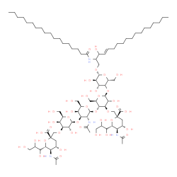 ChemSpider 2D Image | (2S,4S,5R,6R)-5-acetamido-2-[[(2S,3R,4R,5R,6R)-5-[(2S,3R,4R,5R,6R)-3-acetamido-4-[(2R,3R,4S,5S,6R)-4-[[(2S,4S,5R,6R)-5-acetamido-2-carboxy-4-hydroxy-6-(1,2,3-trihydroxypropyl)tetrahydropyran-2-yl]methoxy]-3,5-dihydroxy-6-(hydroxymethyl)tetrahydropyran-2-yl]oxy-5-hydroxy-6-(hydroxymethyl)tetrahydropyran-2-yl]oxy-2-[(2R,4R,5R,6R)-4,5-dihydroxy-2-(hydroxymethyl)-6-[(E)-3-hydroxy-2-(octadecanoylamino)octadec-4-enoxy]tetrahydropyran-3-yl]oxy-3-hydroxy-6-(hydroxymethyl)tetrahydropyran-4-yl]oxymethyl]-4-hydroxy-6-(1,2,3-trihydroxypropyl)tetrahydropyran-2-carboxylic acid | C86H152N4O39