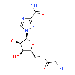 ChemSpider 2D Image | [(2R,3S,4R,5R)-5-(3-Carbamoyl-1H-1,2,4-triazol-1-yl)-3,4-dihydroxytetrahydro-2-furanyl]methyl aminoacetate | C10H15N5O6