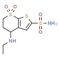 ChemSpider 2D Image | 4-(Ethylamino)-5,6-dihydro-4H-thieno[2,3-b]thiopyran-2-sulfonamide 7,7-dioxide | C9H14N2O4S3