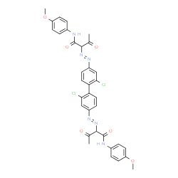 ChemSpider 2D Image | 2,2'-[(2,2'-Dichloro-4,4'-biphenyldiyl)di(E)-2,1-diazenediyl]bis[N-(4-methoxyphenyl)-3-oxobutanamide] | C34H30Cl2N6O6
