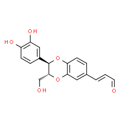 ChemSpider 2D Image | (2E)-3-[(2R,3R)-2-(3,4-dihydroxyphenyl)-3-(hydroxymethyl)-2,3-dihydro-1,4-benzodioxin-6-yl]prop-2-enal | C18H16O6