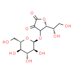 ChemSpider 2D Image | (5R)-5-[(1S)-1,2-Dihydroxyethyl]-4-{[(2S,3S,4R,5R,6S)-3,4,5-trihydroxy-6-(hydroxymethyl)tetrahydro-2H-pyran-2-yl]oxy}dihydro-2,3-furandione | C12H18O11