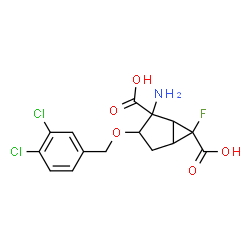 ChemSpider 2D Image | 2-amino-3-(3,4-dichlorobenzyloxy)-6-fluorobicyclo(3.1.0)hexane-2,6-dicarboxylic acid | C15H14Cl2FNO5